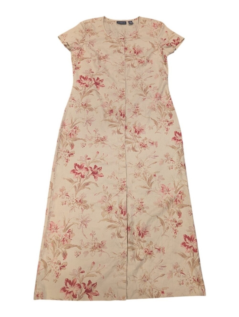 Liz Claiborne Lizsport Vintage Cream Pink Floral Button Up Maxi Dress - Sz 14 - Picture 1 of 4
